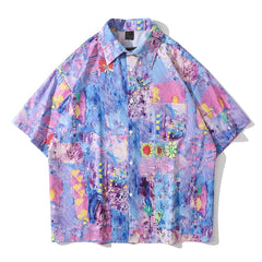 Colorful Printed Short Sleeved Shirt - Shirts
