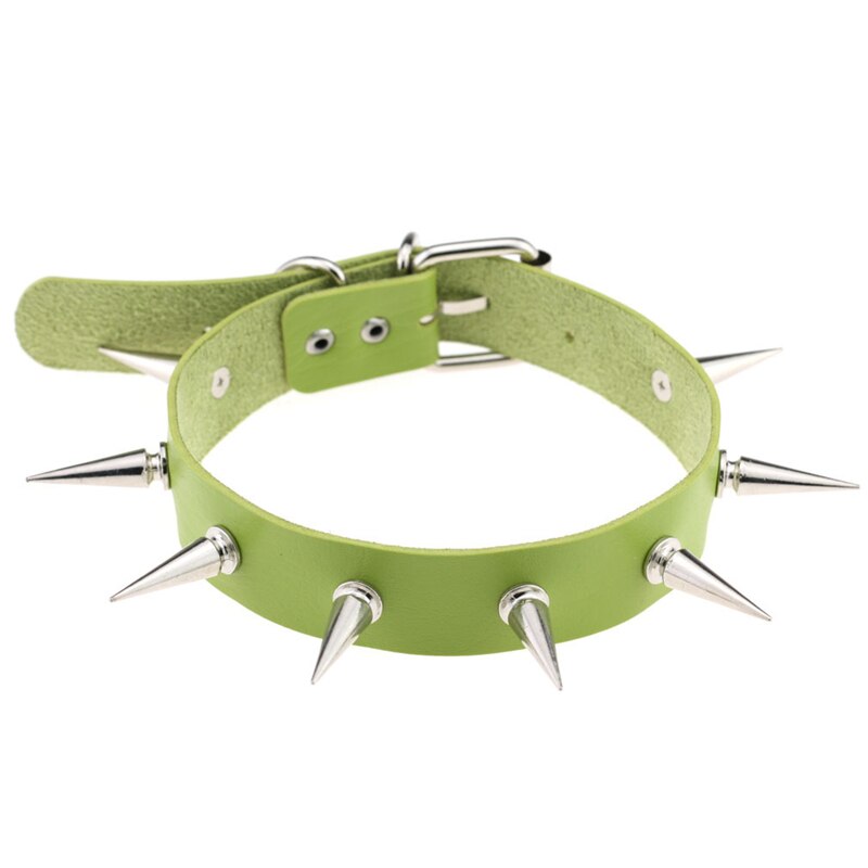 Punk Gothic Leather Spike Collar - Green / One Size
