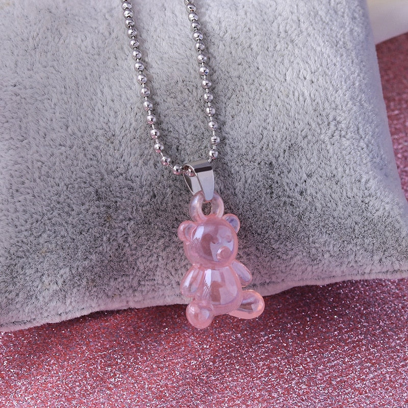 Rainbow Cute Jelly Bear Gummy Necklace - Pink