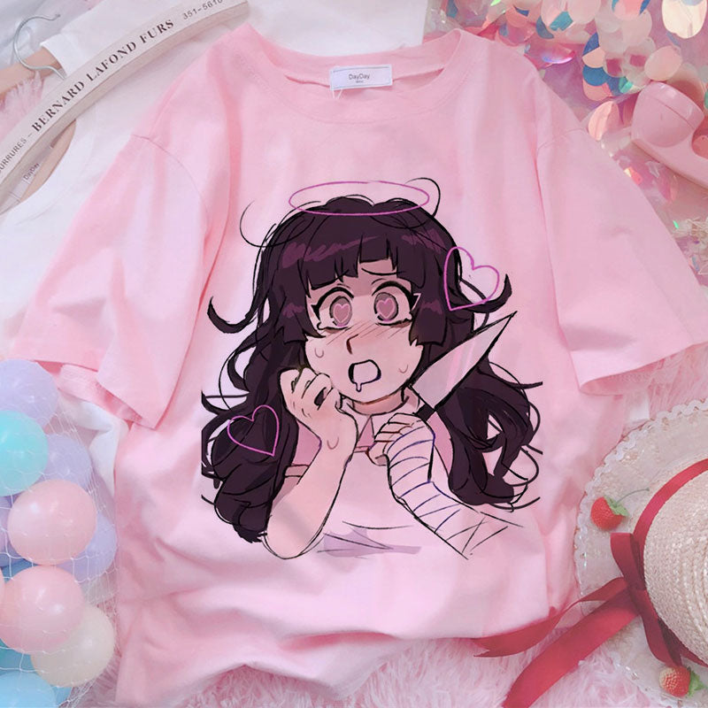 Sweet Girls Anime Style Oversize T-Shirt - Pink C / S