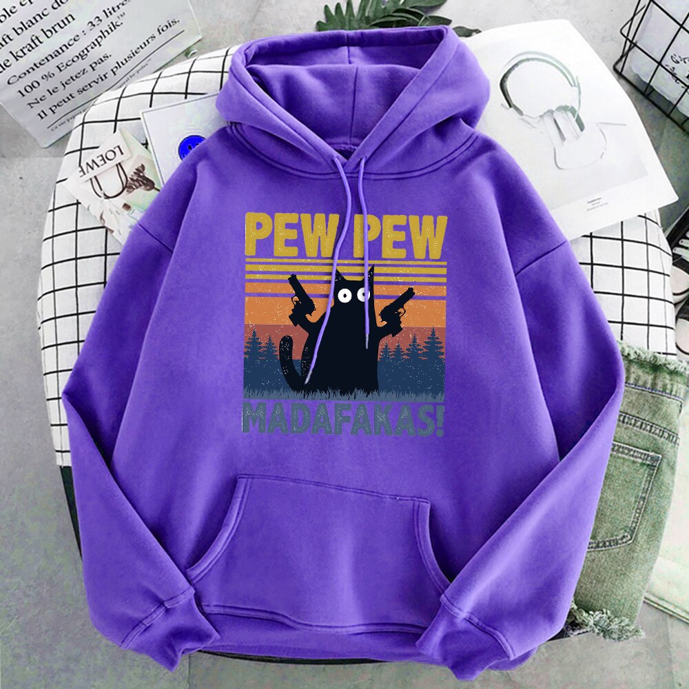 Cat Pew Madafakas Hoodie - Purple / S