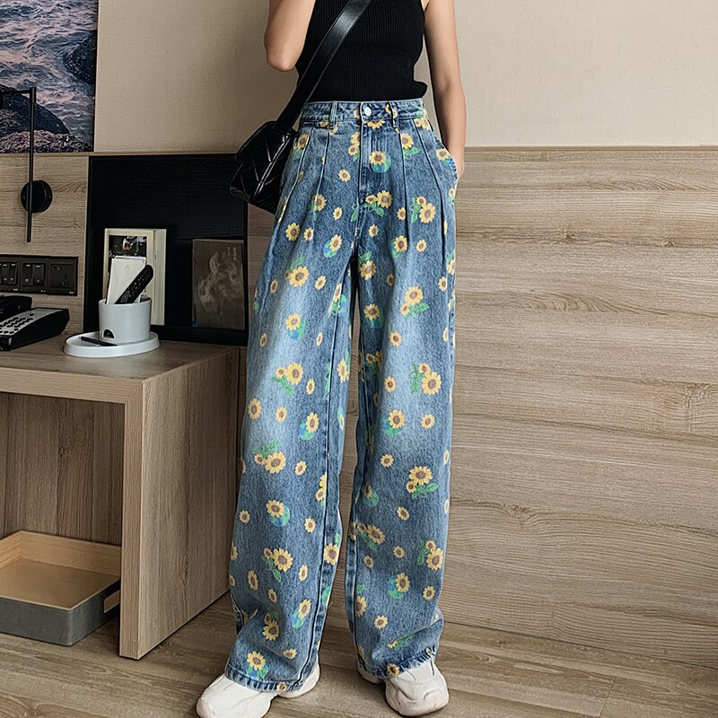 Aesthetic Sunflower Printed Harajuku Pants