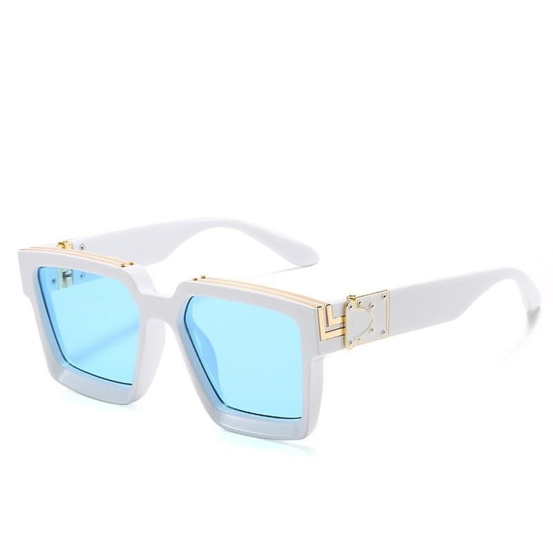Luxury Frame Anti Glare Square Sunglasses - White-Blue / One