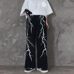 Lightning Printed Dark Baggy Pants