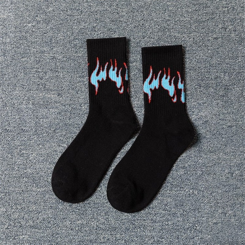 Fashion Hip Hop Flame Blaze Sock - Blue / One Size