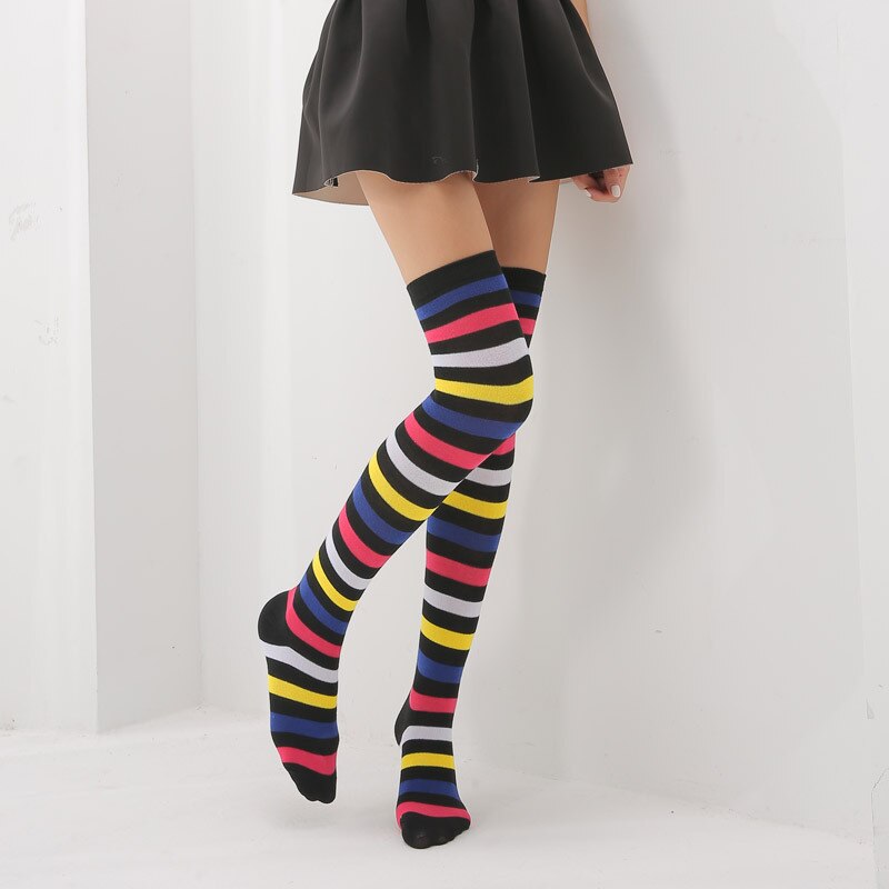 Long Highs Rainbow Funny Socks - Black / One Size