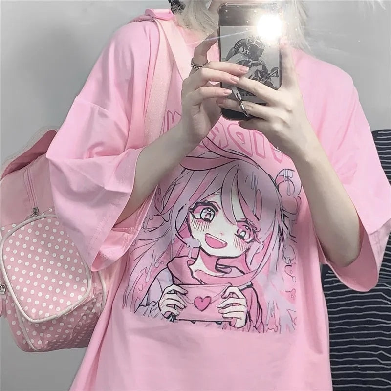 Cute Pink Anime Oversize T-Shirt