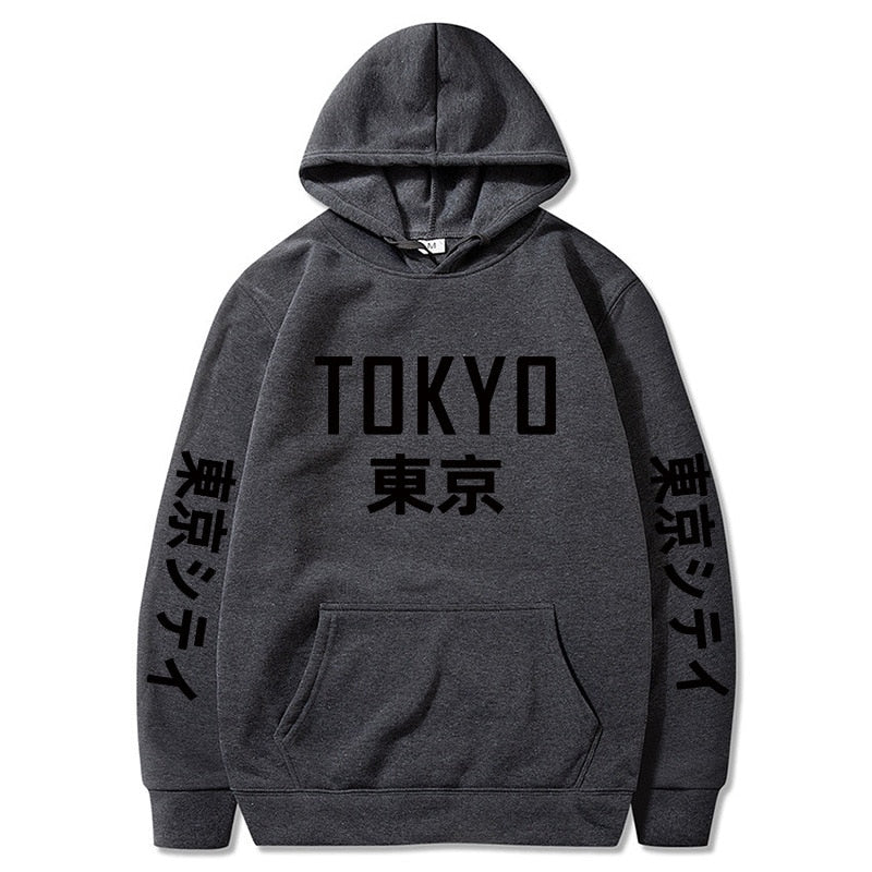 Tokyo Kanji Print Hoodie - Dark Grey 2 / S - Hoodies
