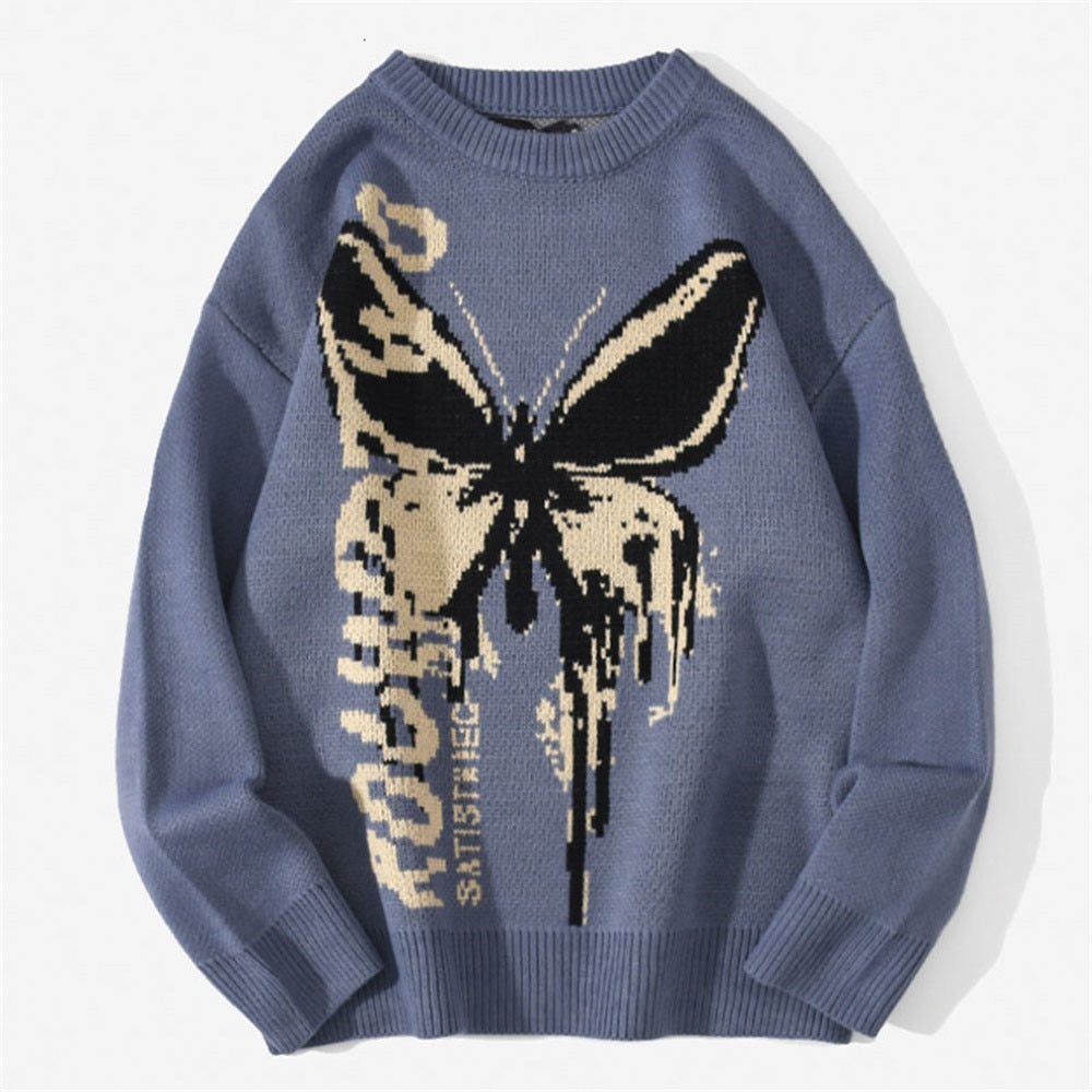 Butterfly Loose Knit Sweater - Blue / M