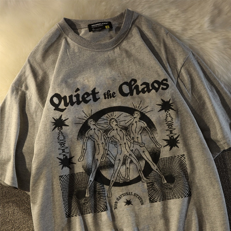 Quiet The Chaos Printed Aesthetic T-shirt - Grey / S -