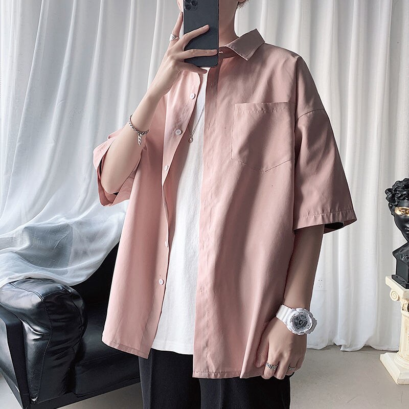 Solid Color Short Sleeve Shirt - Pink / S - Shirts
