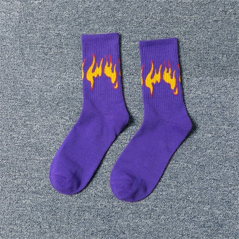 Fashion Hip Hop Flame Blaze Sock - Purple / One Size