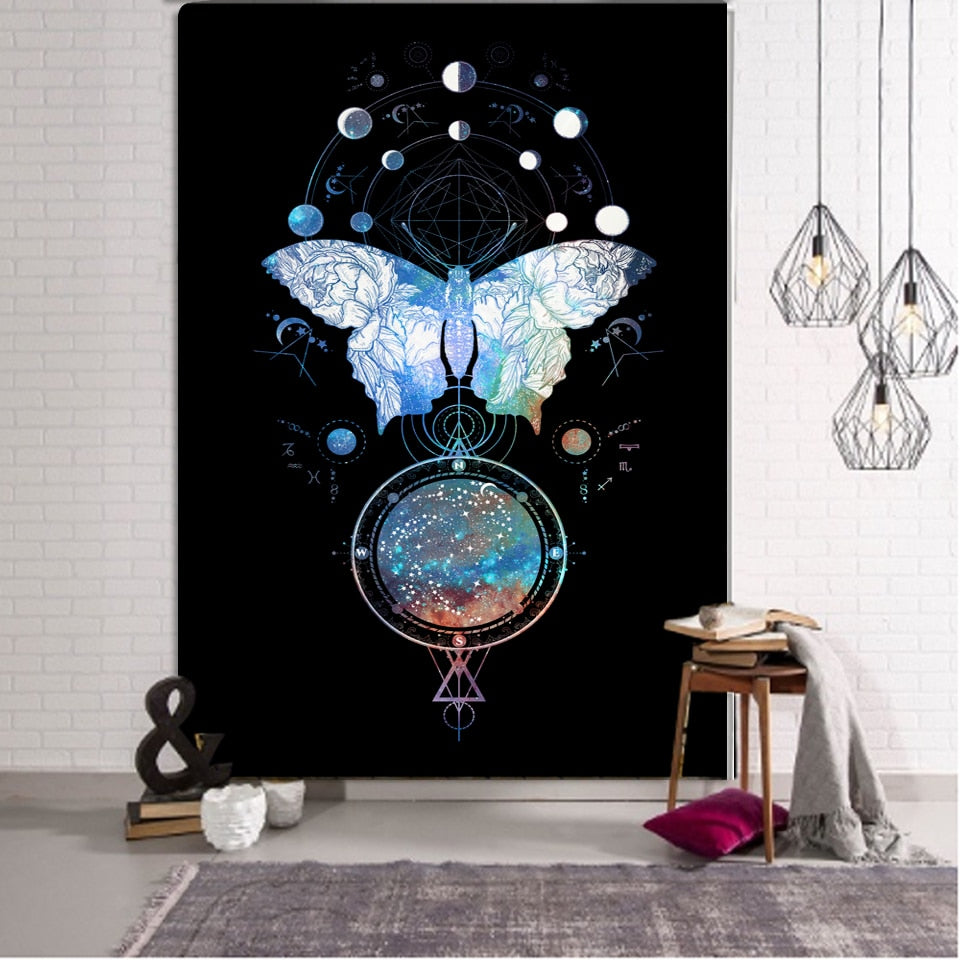 Psychedelic Butterfly Pattern Tapestry Blanket - H / 95x70cm