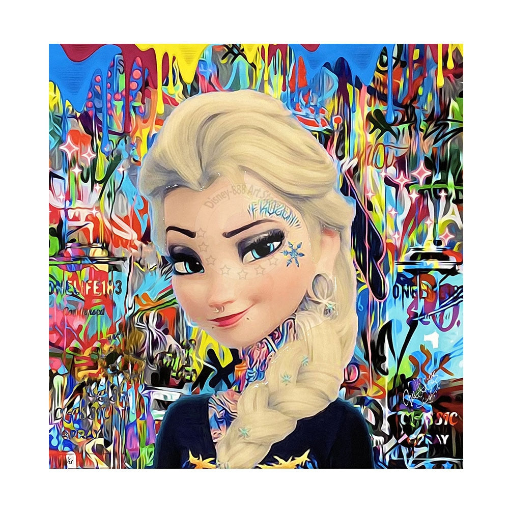 Graffiti Cartoon Princess Poster Prints Canvas - Elsa /