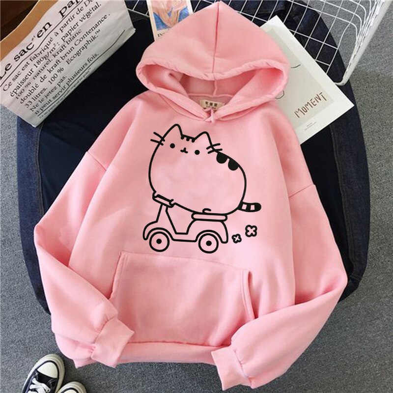 Kawaii Cat Korean Hoodie - Moto ridder / S / Pink - Hoodies