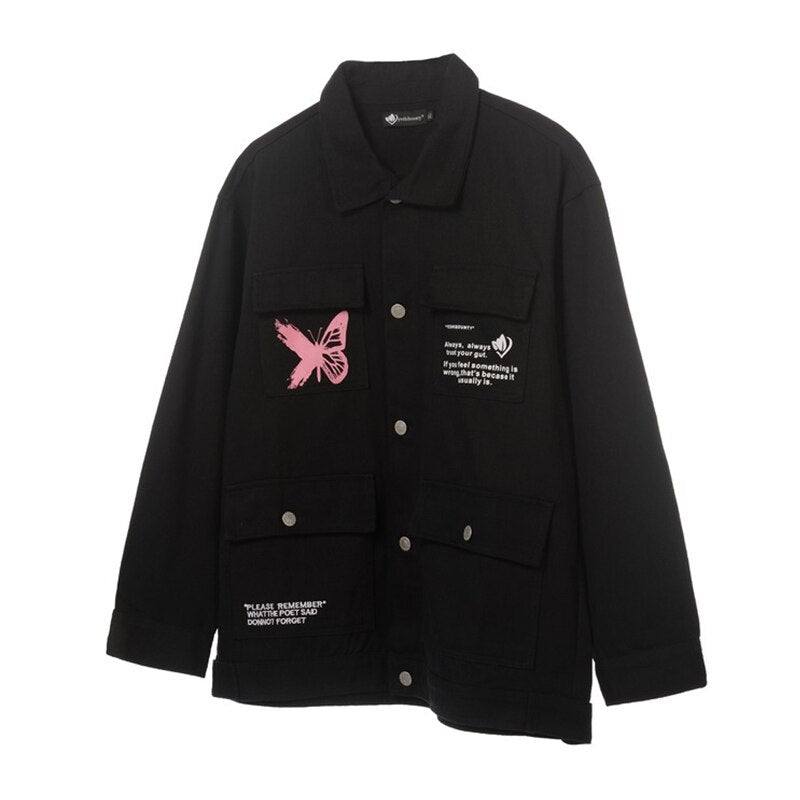 Butterfly Print Loose Denim Jacket