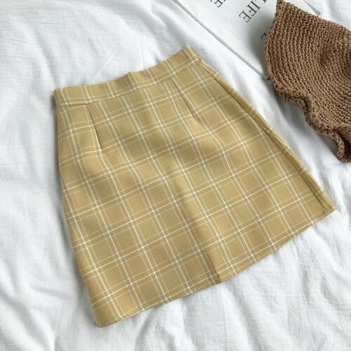 Korean Style High Waist Skirt - yellow / S