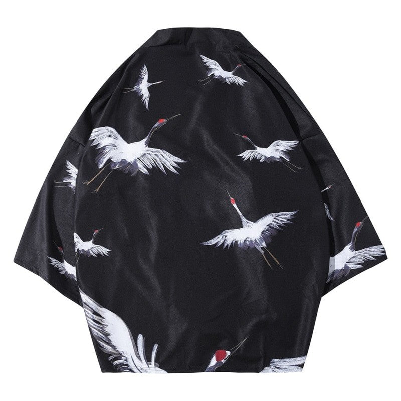 Japanese Cranes 3/4 Sleeve Kimono - coat 5 / M - KIMONO