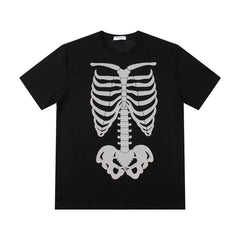 Skeleton Bone Glow Print T-Shirt - Black / S - T-shirts