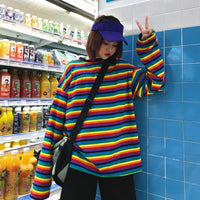 Thumbnail for Rainbow Striped Loose Casual Sweatshirt - SWEATSHIRT