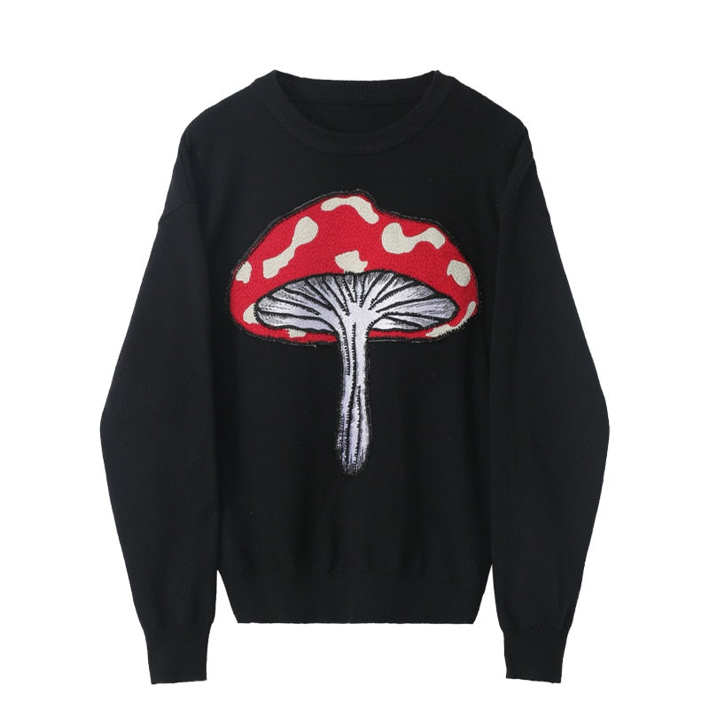 Thick Mushroom 3D applique Black Oversize Sweatshirt - S /