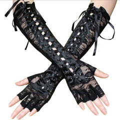 Laces Black-Gothic Gloves - A502-2 / One Size