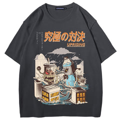 Harajuku Monsters In Town Japanese Kanji Loose T-Shirt -
