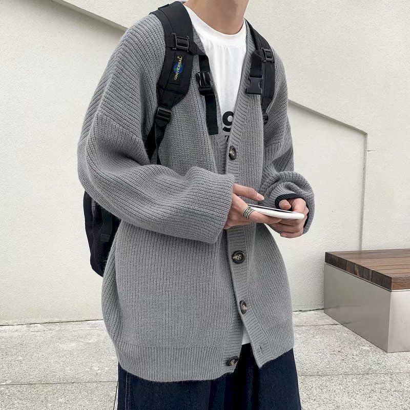 Oversized Knitted Loose Korean Style Cardigan - gray / XXL
