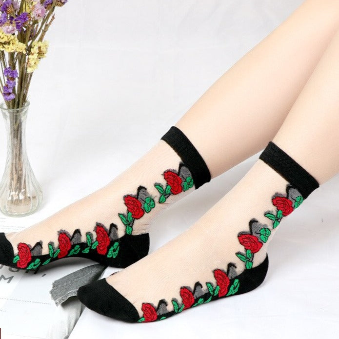 Transparent Ankle Socks - Transparent-Red-Green / One Size