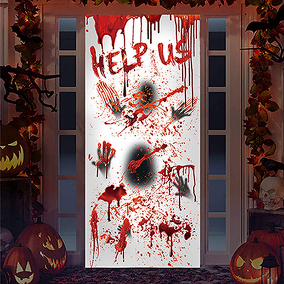 Big Removable Happy Halloween Stickers Blood Hands - S -