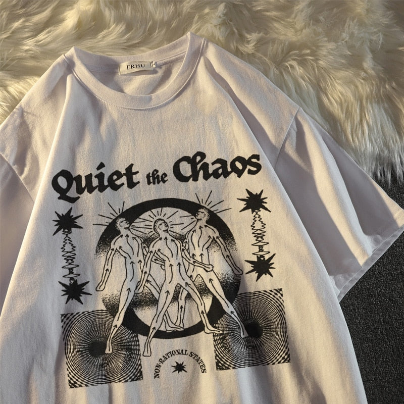 Quiet The Chaos Printed Aesthetic T-shirt - White / S -