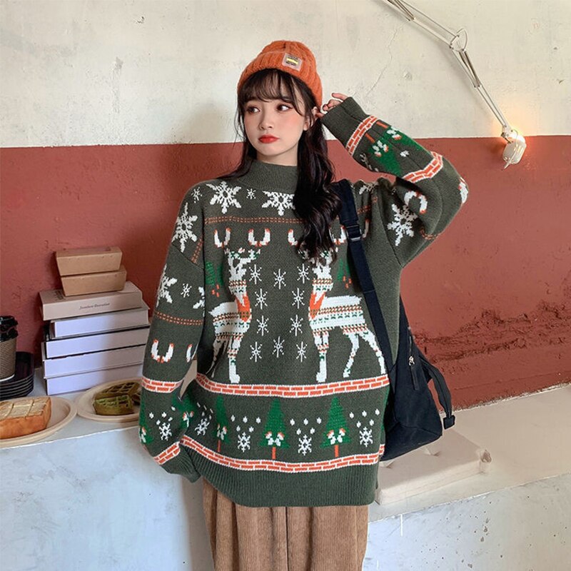 Christmas Moose Red Sweater - Green / S