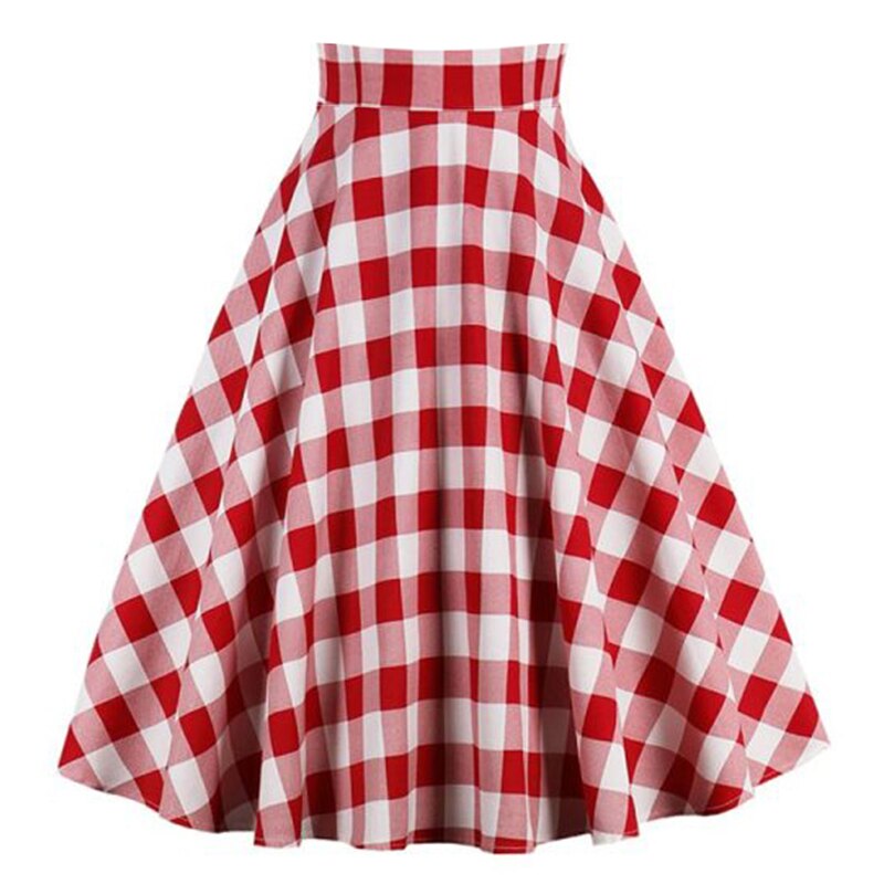 High Waist Plaid Square Skirt - Red / S