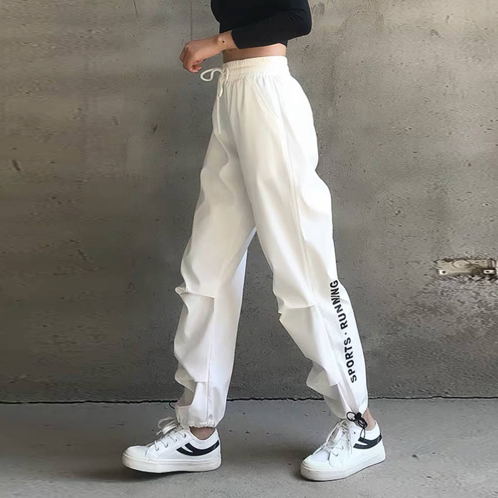 High Waist Baggy Sweatpants - white / S