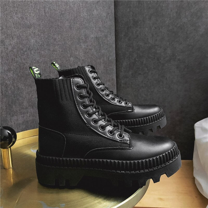 Black Lace-Up High-Top Ankle Boots - boots