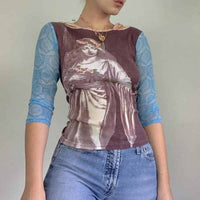 Thumbnail for Fairy Angel Patchwork Mesh Sweatshirt - Pink-Blue / S