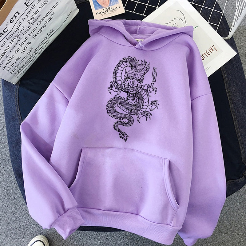 Chinese Dragon Harajuku Hoodie - Purple / S - Hoodies