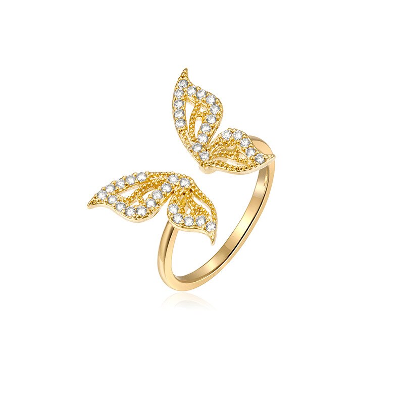 Half Butterfly Stud Earrings - Gold Ring