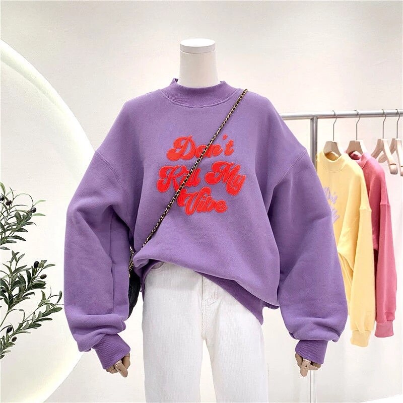 Don’t Kill My Vibe Oversized Sweatshirt - Purple / M -