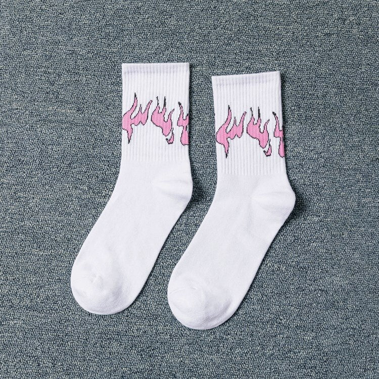 Fashion Hip Hop Flame Blaze Sock - Pink / One Size