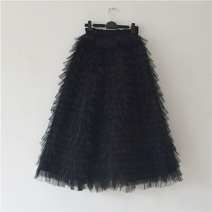 Ruffled Mesh Tutu Skirts - Black / S