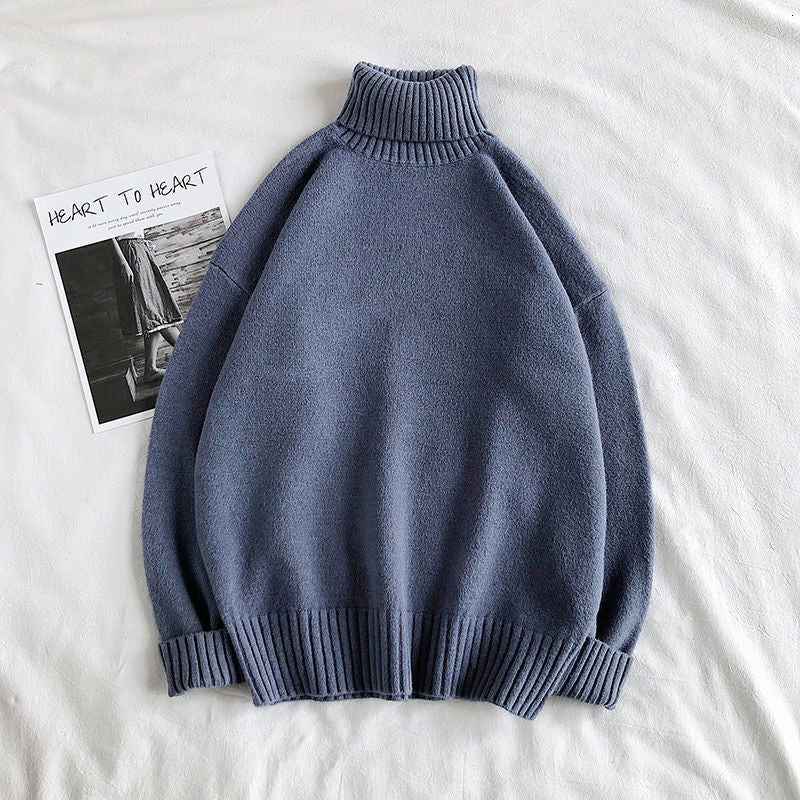 Solid Color Korean Style Turtleneck Sweater - GrayBlue / M