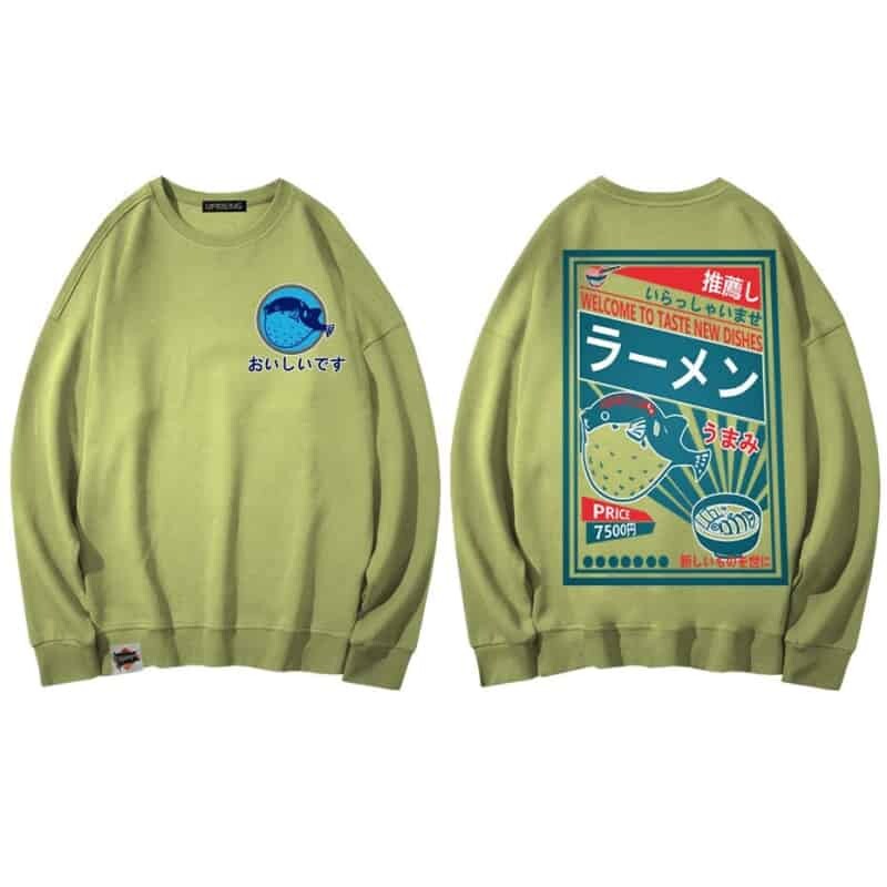 Noodle Dish Japanese Harajuku Sweatshirts - Apple Green / M