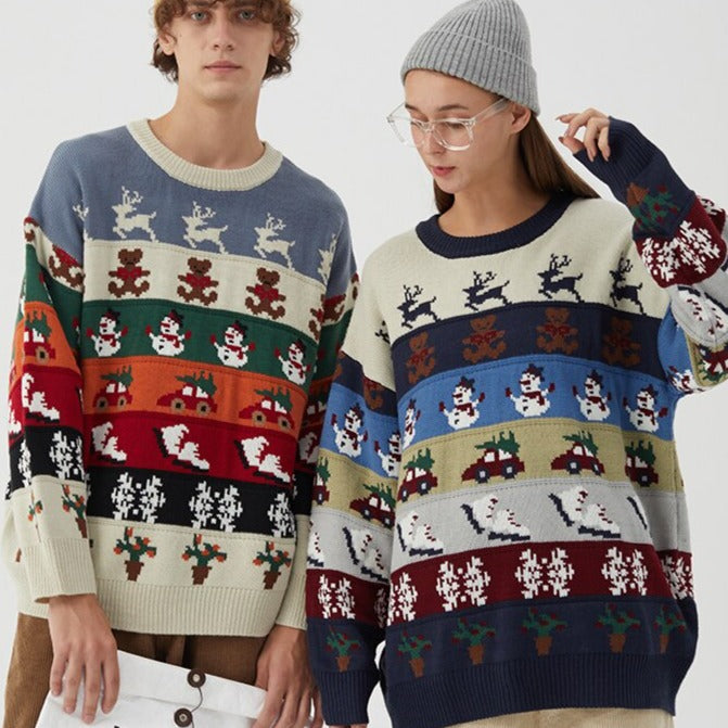 Christmas Elk Snowman Crewneck Sweaters - Sweater