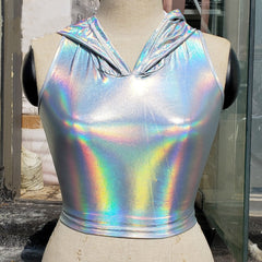 Silver Holographic Women Hoodies Top