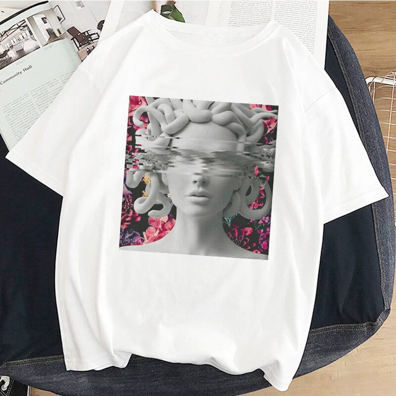 Medusa Sculpture Greek mythology Print T-Shirt