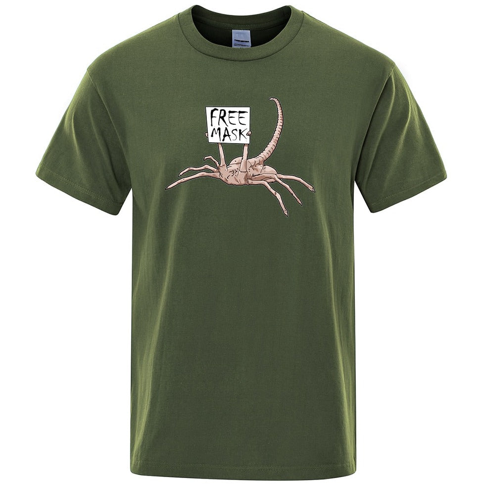 Free Mask Alien Short Sleeve T-Shirt - Dark Green / S