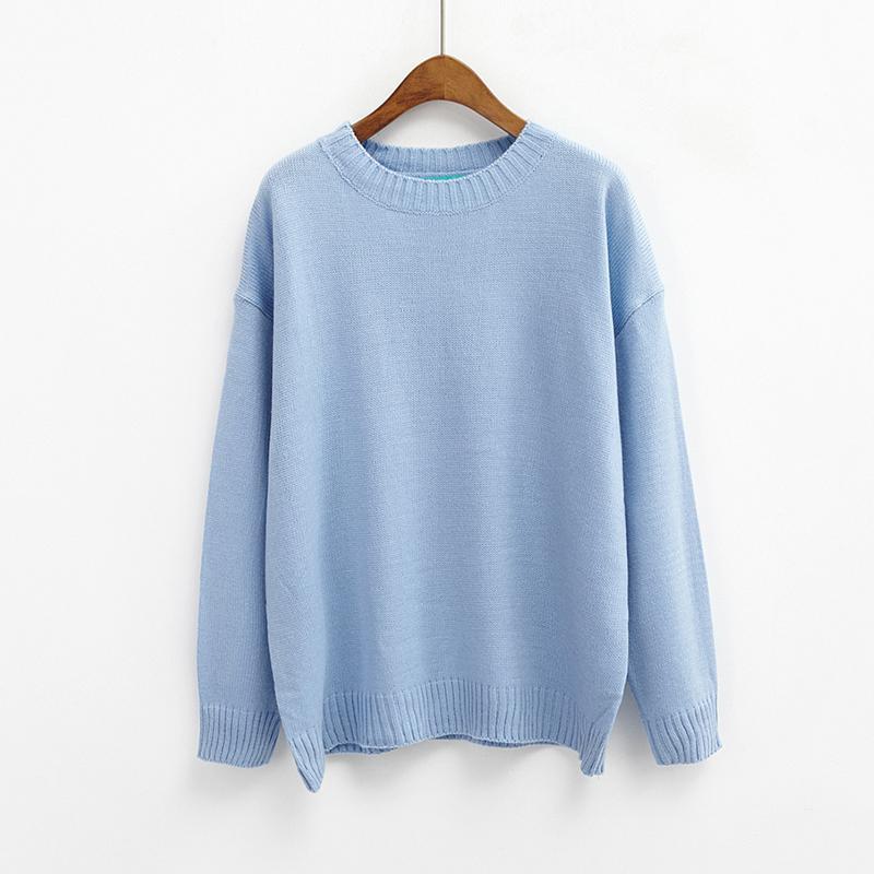 Solid Simple Knitted Sweater - Sky Blue / One Size