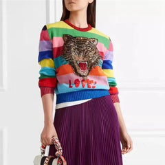 Tiger Striped Rainbow Unisex Embroidery Sweaters - One Size