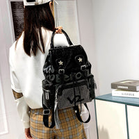 Thumbnail for Printed Letters Dark Backpack - One Size / Black